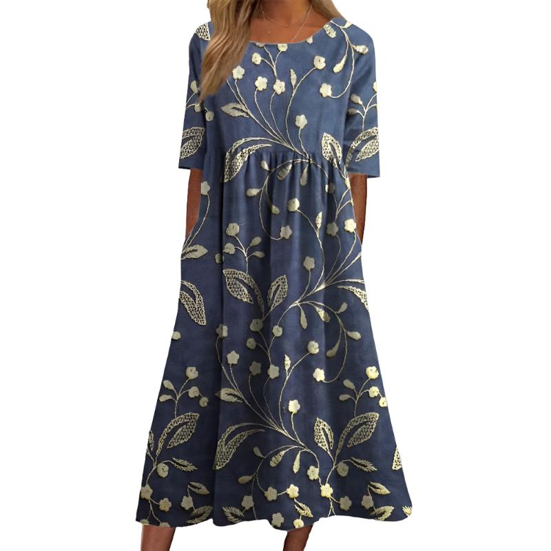 Jule™ | Elegant Broderet Midi Kjole