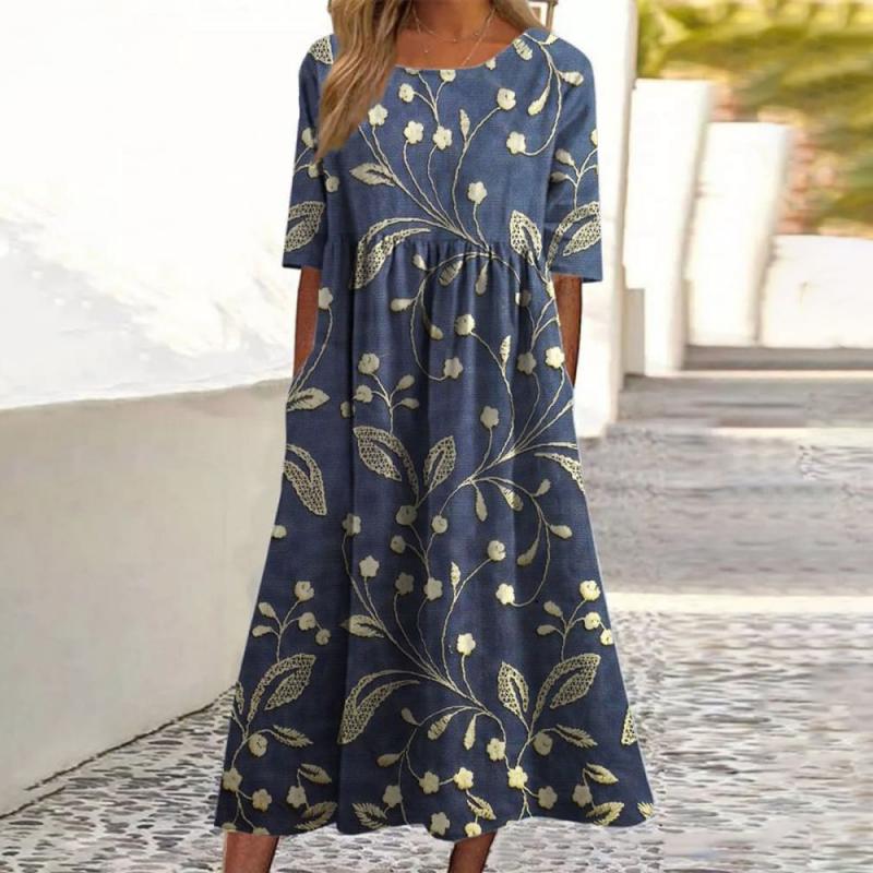 Jule™ | Elegant Broderet Midi Kjole